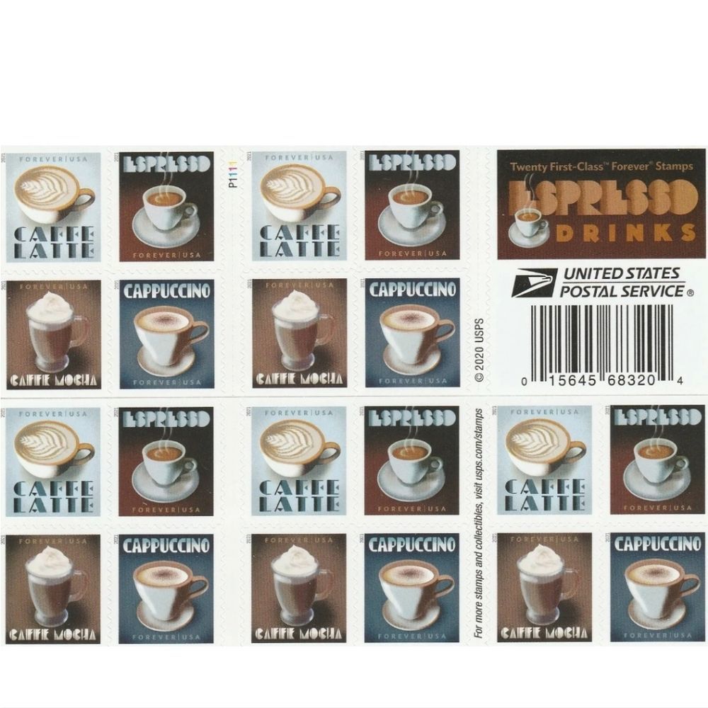 100 USPS Espresso Drinks Coffee 2020 Forever Postage Stamps US Postal Mail‎